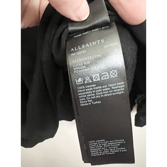 AllSaints Lucas Blouse Vented Shoulder Long Sleeve Blouse Black size Medium Boxy - Picture 7 of 9